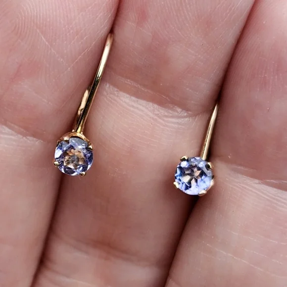 14kt gold tanzanite leverback vintage earrings - Picture 1 of 7